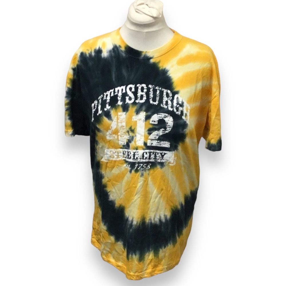 BW Attire Mens Short Sleeve Graphic Tee Pittsburgh Tie Die Yellow/BlackXL